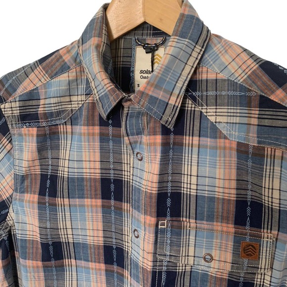 Solaris Other - Solaris Outdoors Mens Small Snap Front Shirt Blue Plaid Short Sleeve Pocket NEW